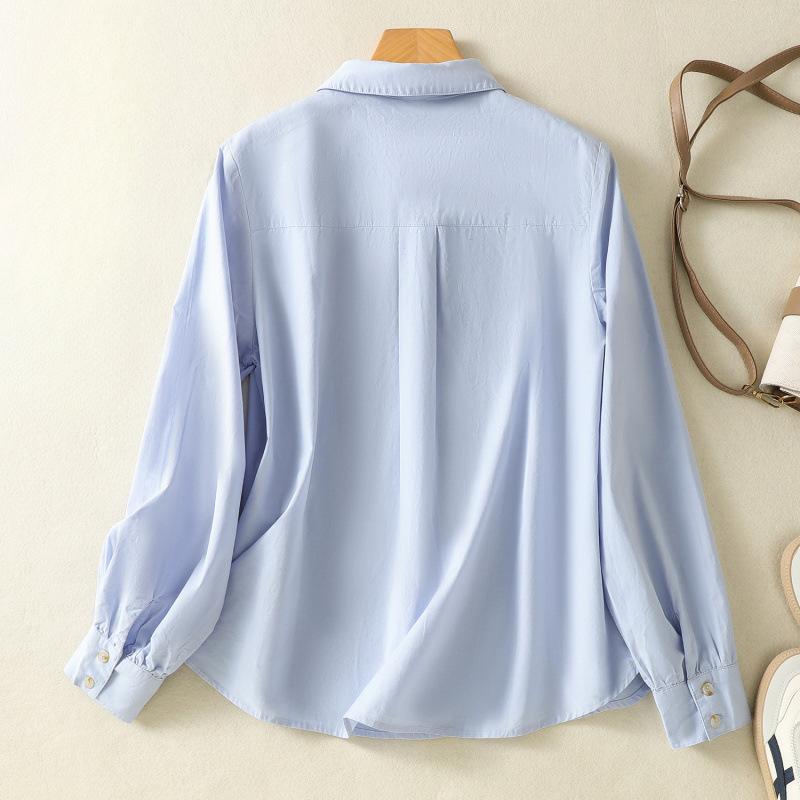 Jarní Literatura Volný Jednobarevný Límec Dlouhý Rukáv Dámská Košile Top Halenky a Košile