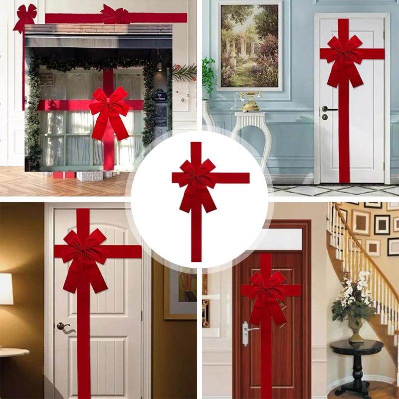 Large Red Bow Ribbon Christmas Front Door Decoration Hanging Bow Wedding Party Traditional Ready Made Door Bow  Year Decor