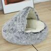 Yuvarlak Kapşonlu Kedi Yatağı Kış Tüylü Evcil Hayvan Yatağı Mağara Peluş Donut Sakinleştirici Kedi Yuvası Yatağı Kediler ve Köpekler için Rahat Evcil Hayvan Yuvası