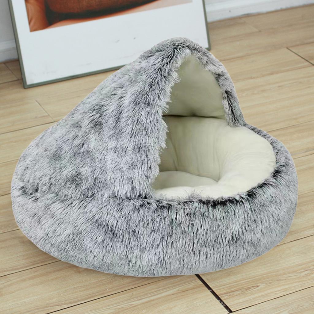 Yuvarlak Kapşonlu Kedi Yatağı Kış Tüylü Evcil Hayvan Yatağı Mağara Peluş Donut Sakinleştirici Kedi Yuvası Yatağı Kediler ve Köpekler için Rahat Evcil Hayvan Yuvası