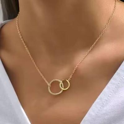 Luxury Necklaces for Women Fashion Thin Chain Minimalist Dainty Zircon Double Circle Pendant Necklace Jewelry Gifts