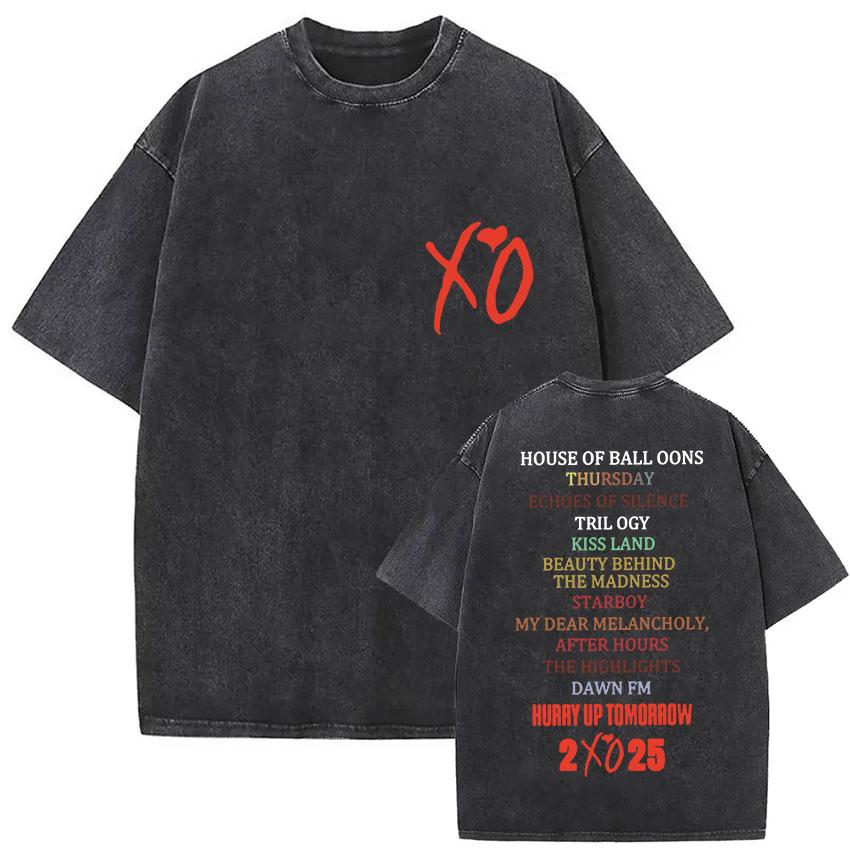 The Weeknd XO Tour Vintage Washed Tshirt Men and Women Summer Cotton YK Clothing Casual Fashion Round Neck Short Sleeved Tee