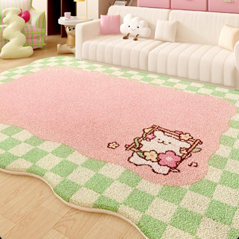 Dopamine Color Carpets for Living Room Girly Style Bedroom Decor Rug Irregular Shaped Pink Plush Carpet Cute Fluffy Soft Mat