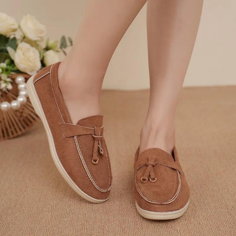 2024 Hot-selling New Fashion Solid Color Round-toe Women's Loafers Comfortable Outer Wear One-legged and Versatile Shallow Mouth