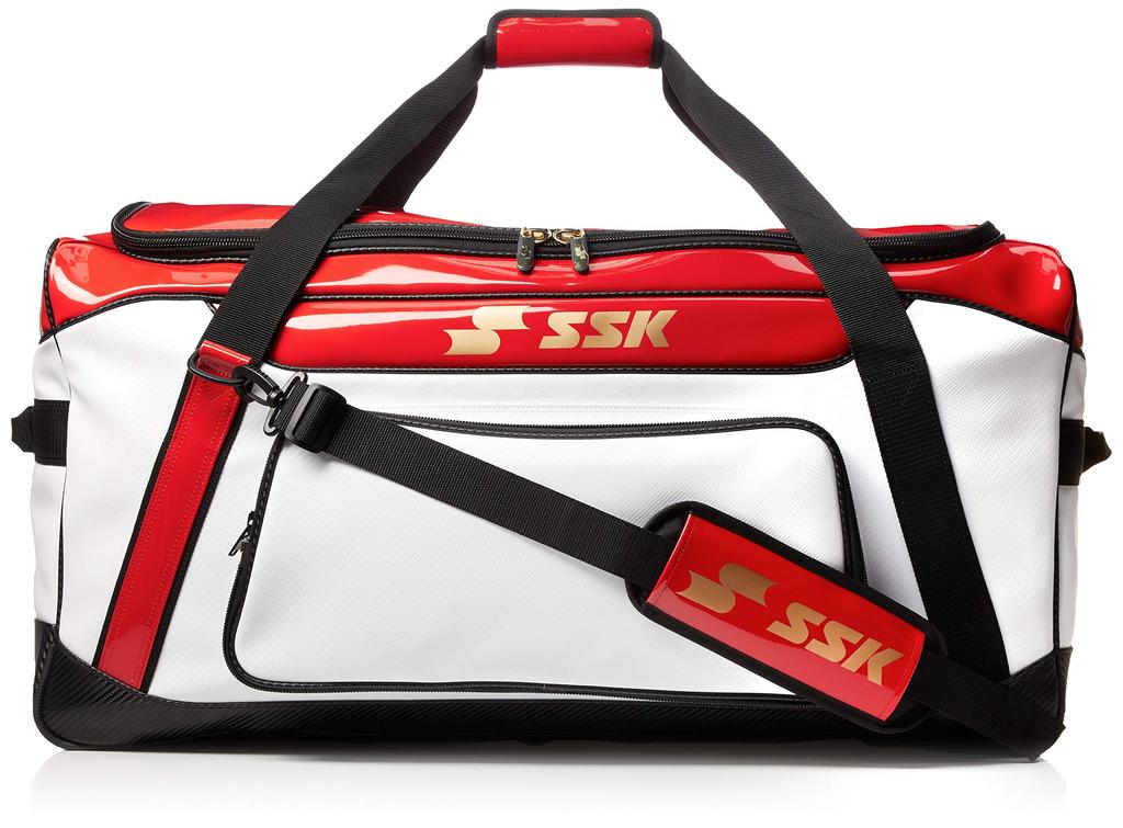 SSK Enamel Shoulder Bag for Equipment and White X Red Catcher's Helmet, (1020)