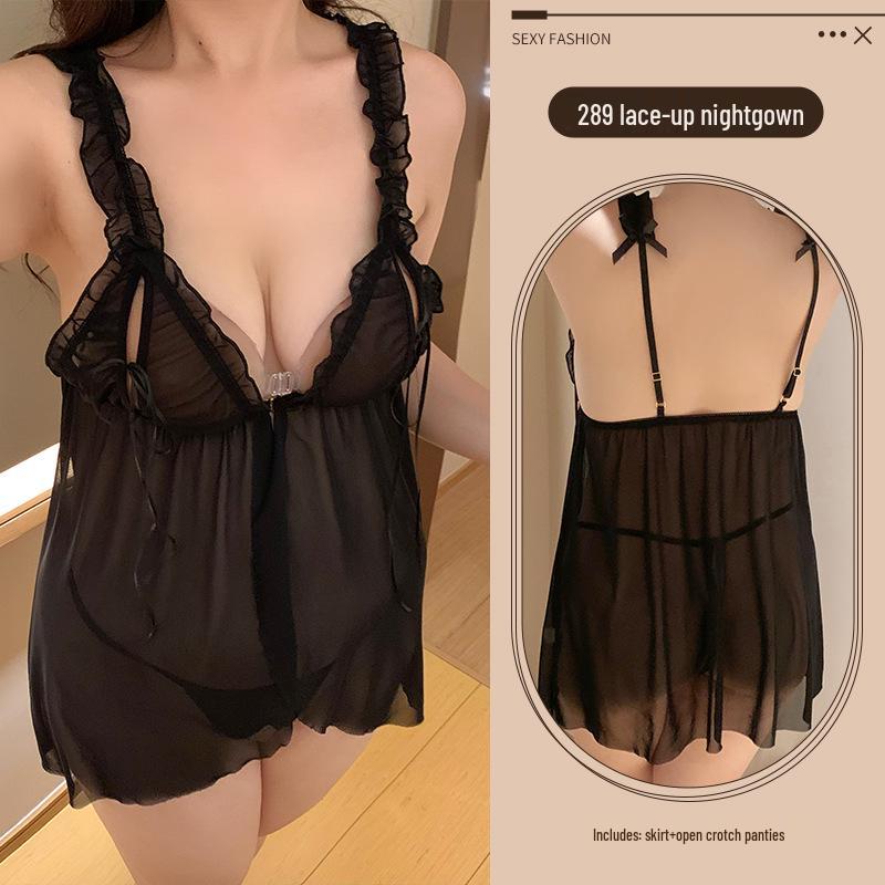 

Сексуальный прозрачный пижамный комплект большого размера для маленькой груди - Подходит до 200 фунтов M 90—120 lbs чёрный