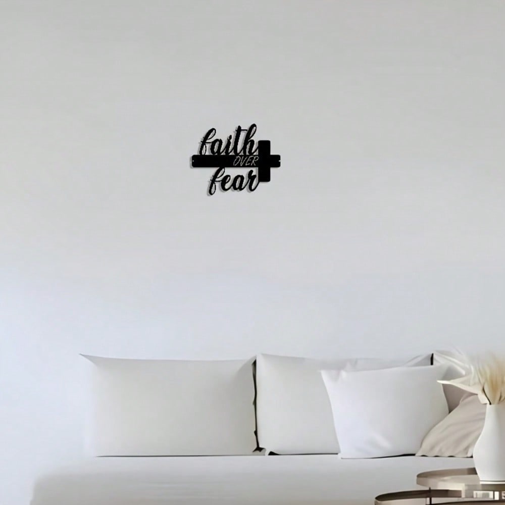 Vintage Faith Over Fear Cross Metal Sign Iron Wall Decor Inspirational Plaque Home Office Gift