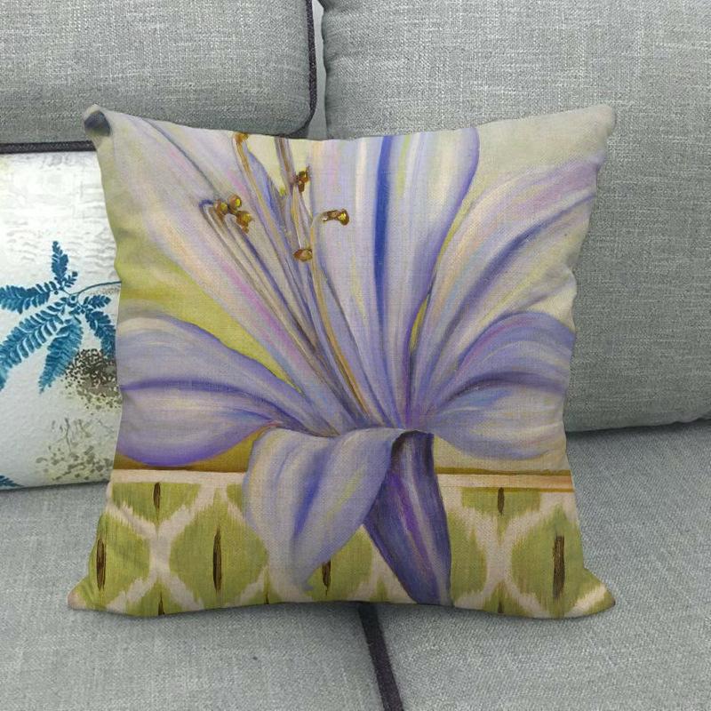 Colored Flowers In An Oil Painting Digital Printing Short Plush Pillow Covers For Car Sofa Office Cushion Cover Home Goods