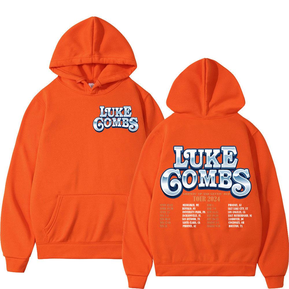 Luke Combs Tour 2025 printed men's and women's fashionable hip-hop retro pullover for autumn and winter casual long sleeved hooded sweatshirt