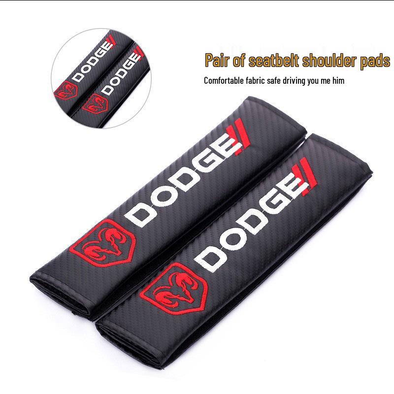 Dodge Logo Leather Carbon Fiber Seat Belt Shoulder Pad
