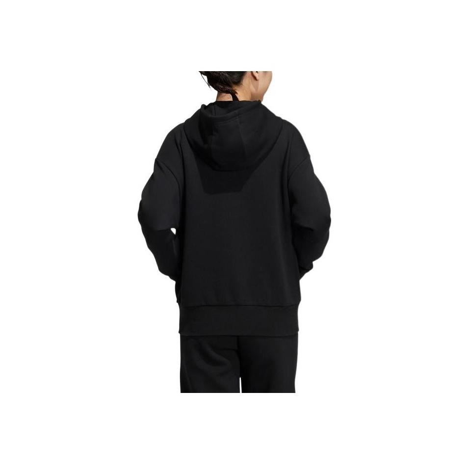 Adidas Logo-Print Kordelzug Kapuzenpullover Langarm Damen Oberteile Schwarz HG1831