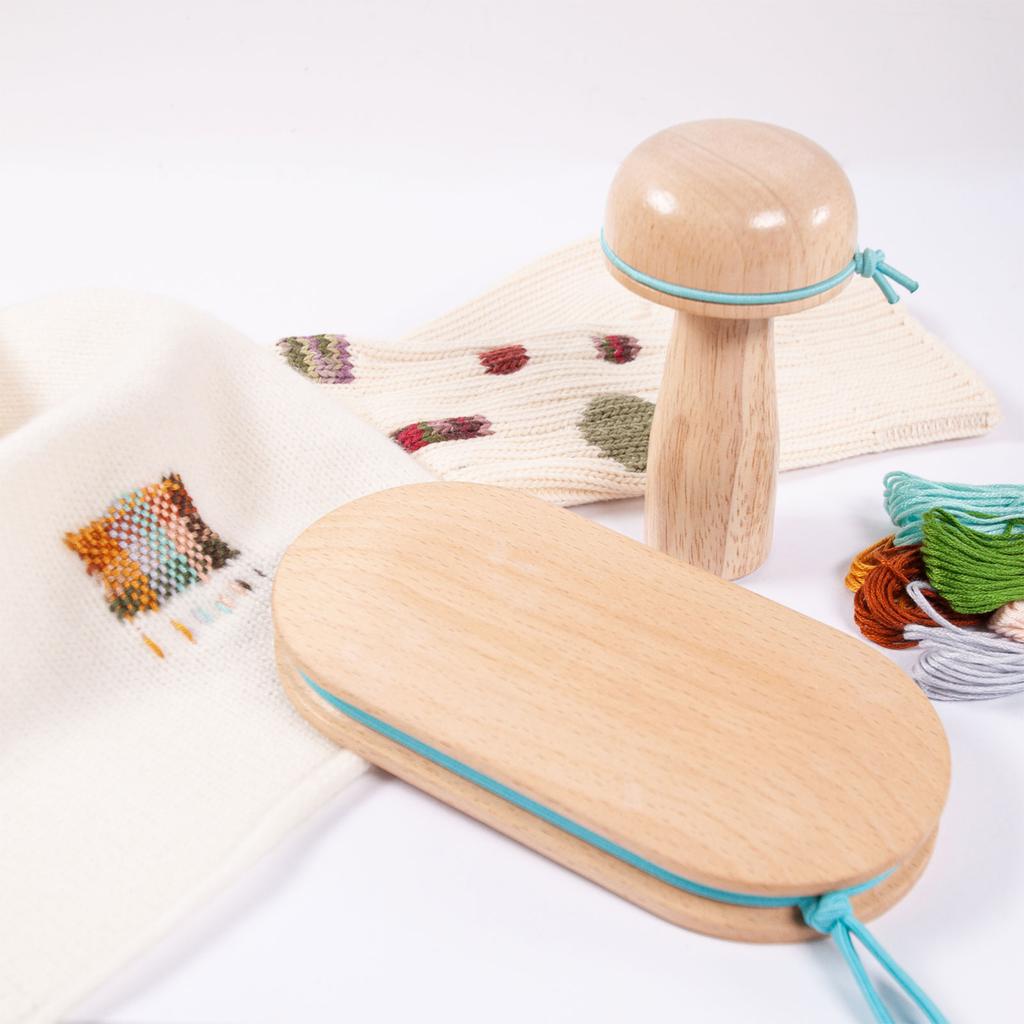 Darning Kit, Darning Tools Set, Beechwood Oval Darning Tool, Mushroom Darning Tool, Wood Comb, Stainless Steel Needles,