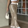 Ladies' Fashionable Side Striped Straight Leg Pants With Elastic Waist Pocket, Casual Sports Pants