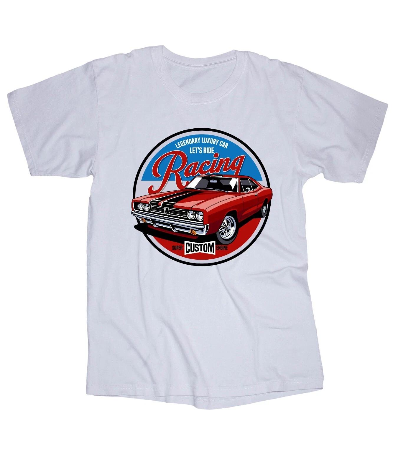 

Custom Hot Rod Racing White T-shirt Vintage Classic Car Speed Lets Ride S