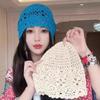 Women's Handmade Knitted Flower Hat Spring Autumn Thin Hollow Retro Literary Style Travel Baotou Stacking Cap