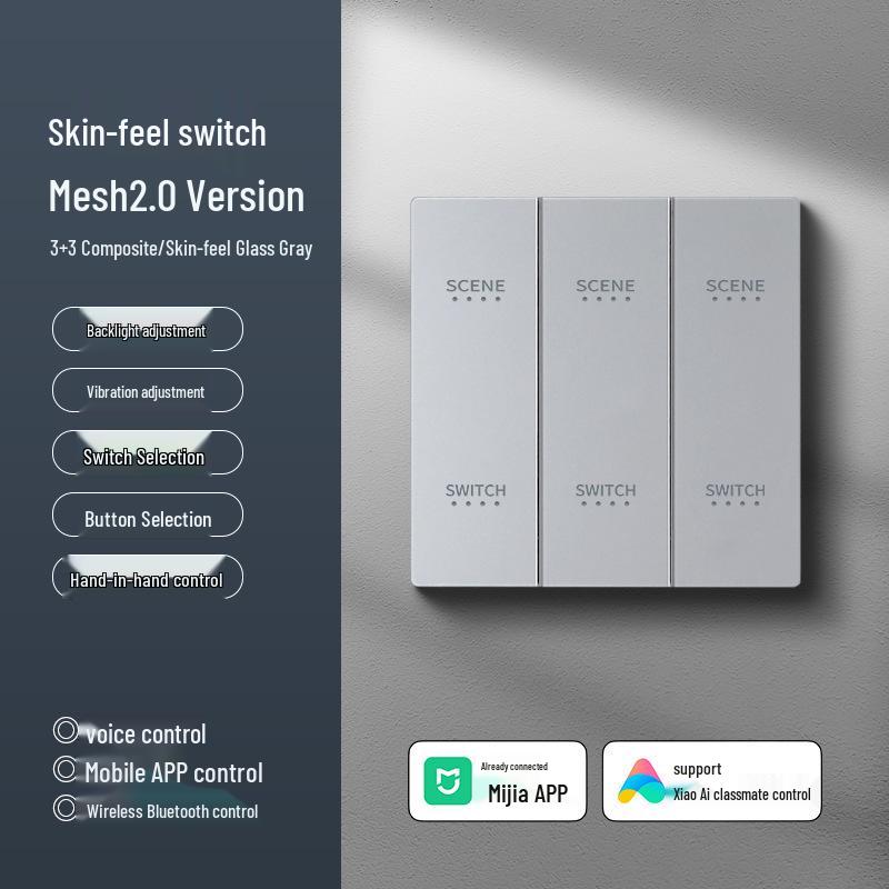 Smart Switch with AG Skin-feel Panel Connects To Mijia APP, Supports Xiao Ai Voice Control, Remote, and Touch Control.