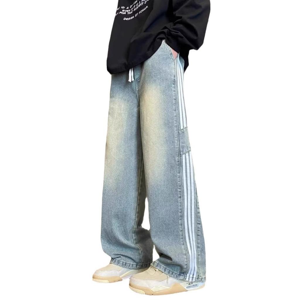 Jeans Men's American Retro Spring and Autumn Trendy Brand High Street Straight Pants Washed Loose Wide Leg Pants