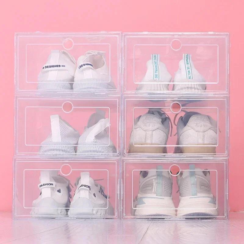1 PC Thickened, Collapsible, Clear Plastic Shoe Box Stackable Drawer Shoe Organiser 21X14X8cm
