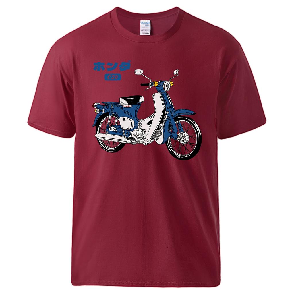 Klassisches Super Cub C50 Motorrad-Print Herren-T-Shirt Baumwolle Mode Kurzarm Weiches Atmungsaktives T-Shirt All Match Basic T-Shirt