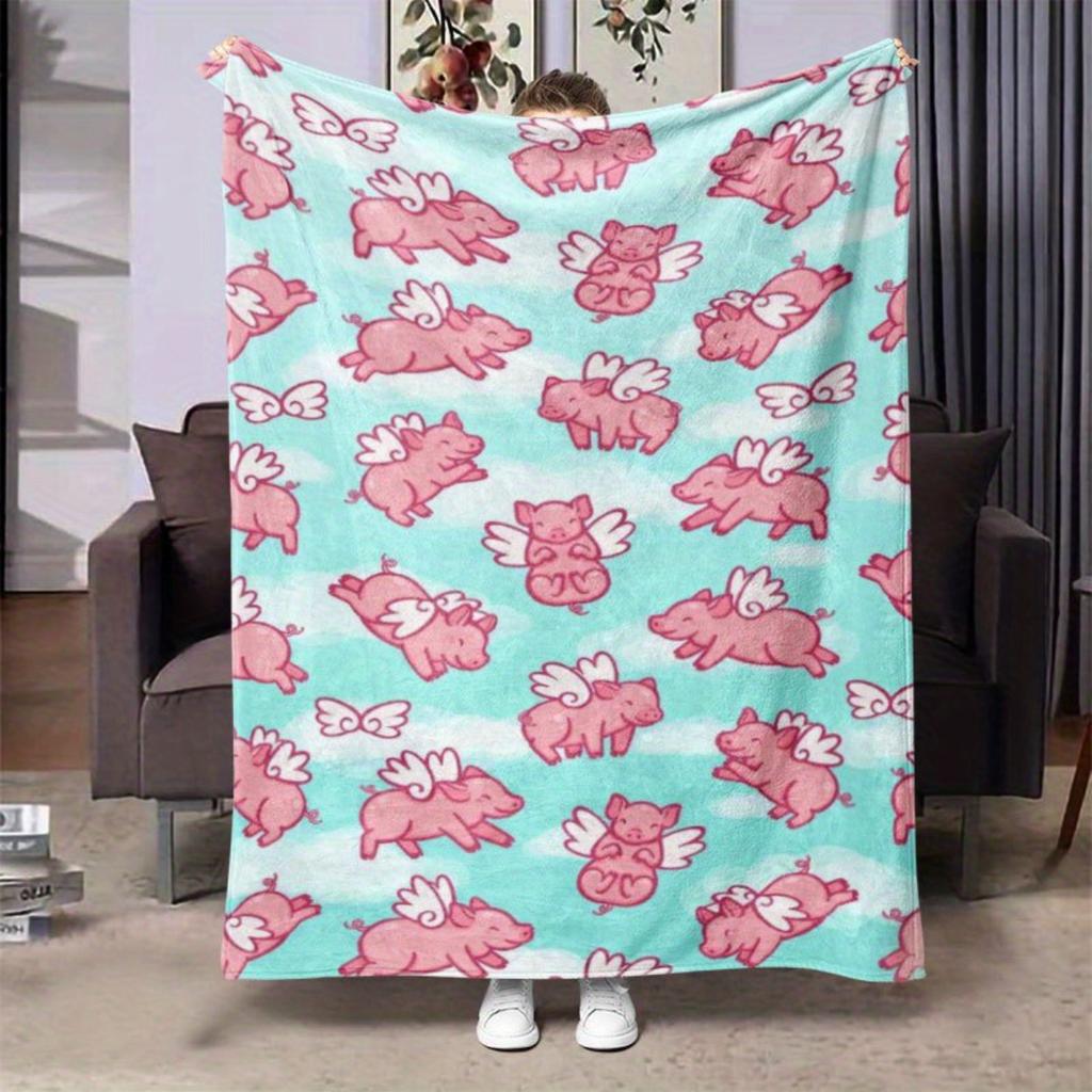 Pig-patterned flannel blanket - soft and warm, suitable for sofas, beds, chairs, camping, and festival gifts for family