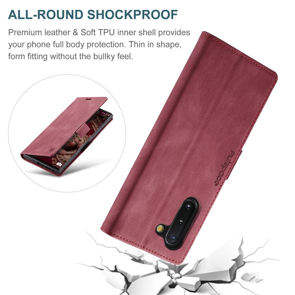 Per Samsung Galaxy Note10 Custodia a Portafoglio Flip in Pelle Vintage con Slot per Schede con Blocco RFID, Copertina a Libro Retro Opaca per Donne Uomini (4 colori)