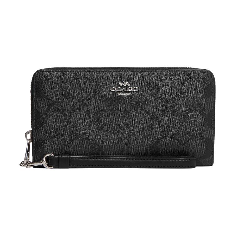 New COACH Zip Around Coated Canvas With Leather Card Holder, Wallet Regular Women's Black C4452-SVTSQ
