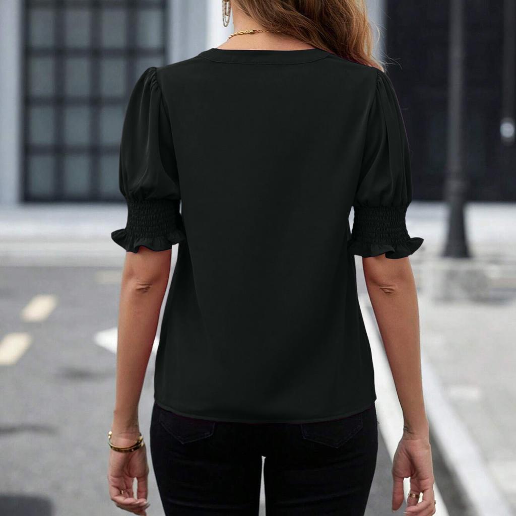 Dames Kleur V-hals Temperament Pofmouw Kleur Blouse Dames Top