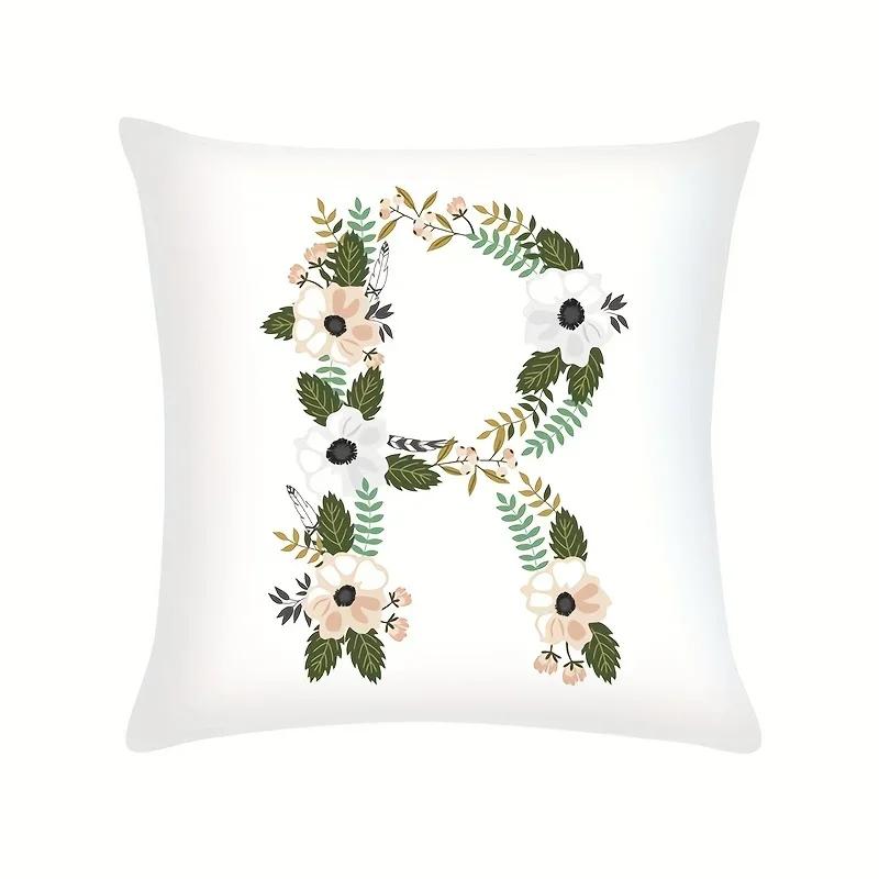 Plant Flowers Alphabet Printed Cushion Cover Spring Home Seat Decorative Pillowcase  Square Polyester Letters Pillow Cover