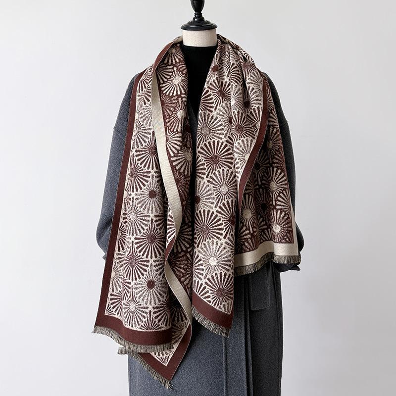 Korean Version Of Imitation Cashmere Daisy High-End Sense Light Luxury Scarf With Shawl Simple Cape Dual-Purpose Versatile Woman