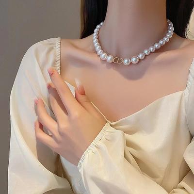 Kurze Schlüsselbein-Kette Choker zweilagige Halskette einfache Perlenkette Damen Nischen-Design Halsketten-Accessoires Stil vielseitig