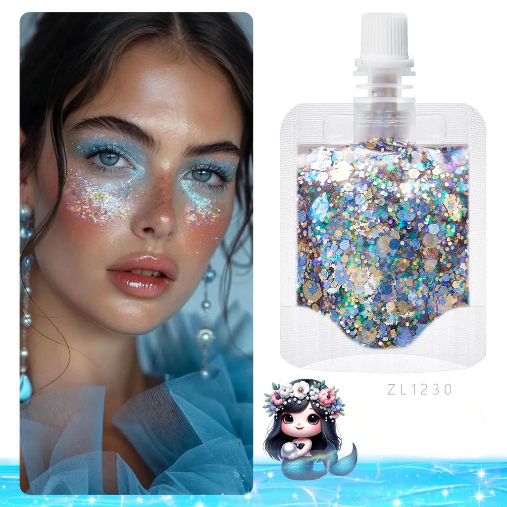 1 Bag Mermaid Gel Body Glitters Set Vibrant Sequin Mermaid Makeup Eye Shadow Ideal for Beach Party Looks Beach Make Up Wholesale