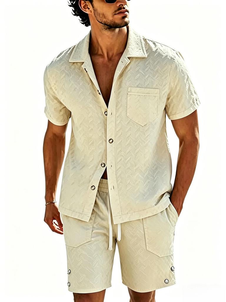 Summer 2026 Men's Textured Embossed Polo Shirt, New Trend Short Sleeve Lapel Design