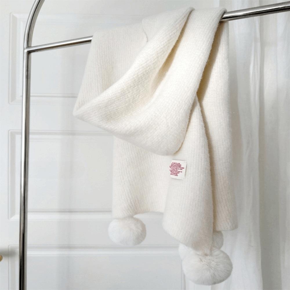 New Solid Color Winter Wool Scarf Warm Thickened Knitted Scarf Soft Wool Ball Shawl Wrap Women белый
