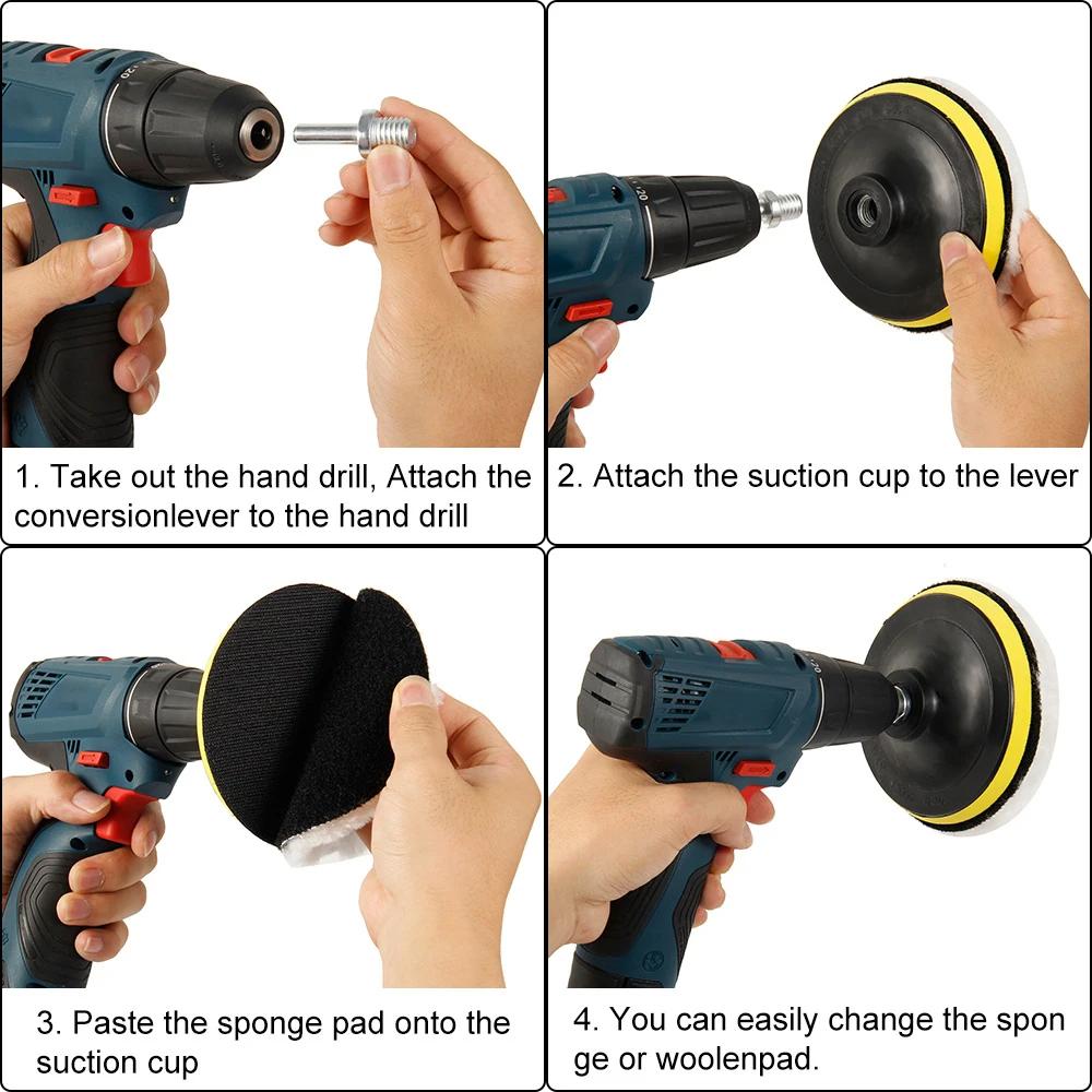 Car Polishing Sponge Pads Kit Foam Pad Buffer Kit Polishing Machine Wax Pads for Auto Motorcycle Motor Vehicle Removes Scratches