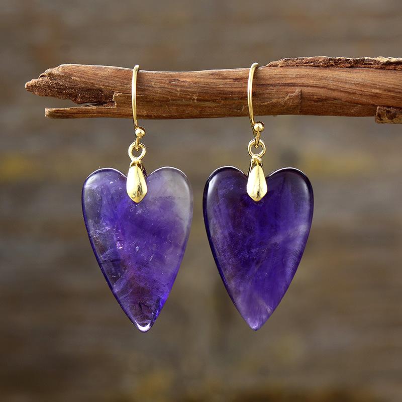 High-quality new love natural stone amethyst pendant earrings earrings European and American popular jewelry jewelry