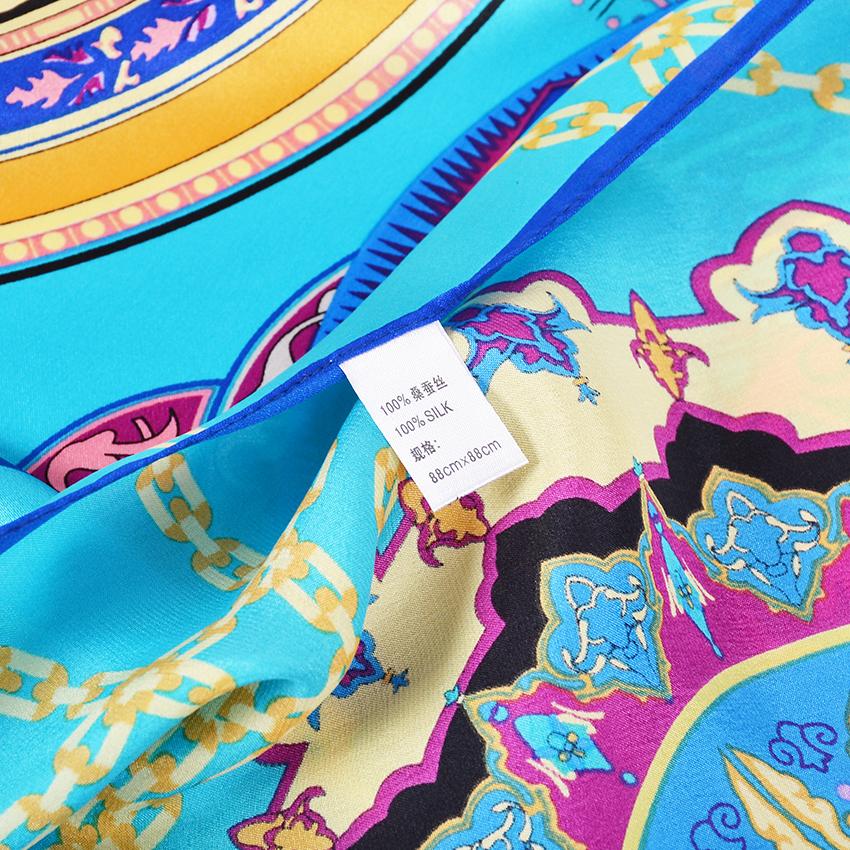 [Bysifa] Women'S Scarves New 100% Silk Scarf Fashion  Luxury Pure Silk Blue Scarf Shawl Spring Fall Winter Scarves 88*88Cm