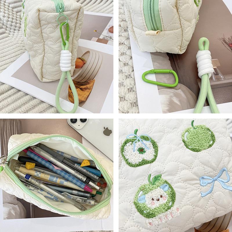 Simple Quilting Women's Cosmetic Bag Cute Cartoon Embroidery Female Travel Wash Storage Bags Large Cute Students Pencil Case