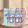 1PC Cat Catching Fish Cartoon 750ml Color Plastic Sports Water Bottle Leakproof Flip Straw Lid Suitable for Sports Office Home Use