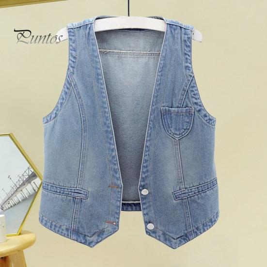 Retro Waistcoat Ladies Denim Vest Sleeveless Loose V Neck Double Buttons Solid Color Breathable Vintage Firm Stitching Hip Hop Streetwear Lady