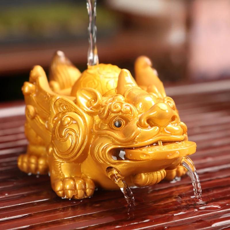 1PC Chinese Resin Discolored Tea Pet Lucky Cute Golden Toad Ornaments Desktop Handmade Crafts Home Tea Set Decoration Gifts