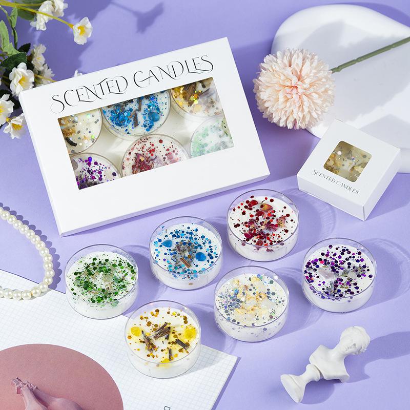 Scented Soy Wax Candles with Dried Flowers and Glitter - Crystal Shell Collection Gift Set