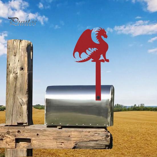 Wooden Mailbox Sign Metal Flag Replacement, Decorative Dragon Stake Sign, Garden Decor Winged Shape Ornament for Outdoor Mail Box Decoration Magnetic
