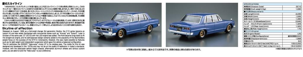 Aoshima Bunka Kyozai The Model Car Series 46 Nissan GC10 Skyline 2000GT 1971 Plastic Model Kit Co., Ltd. 1/24 No.