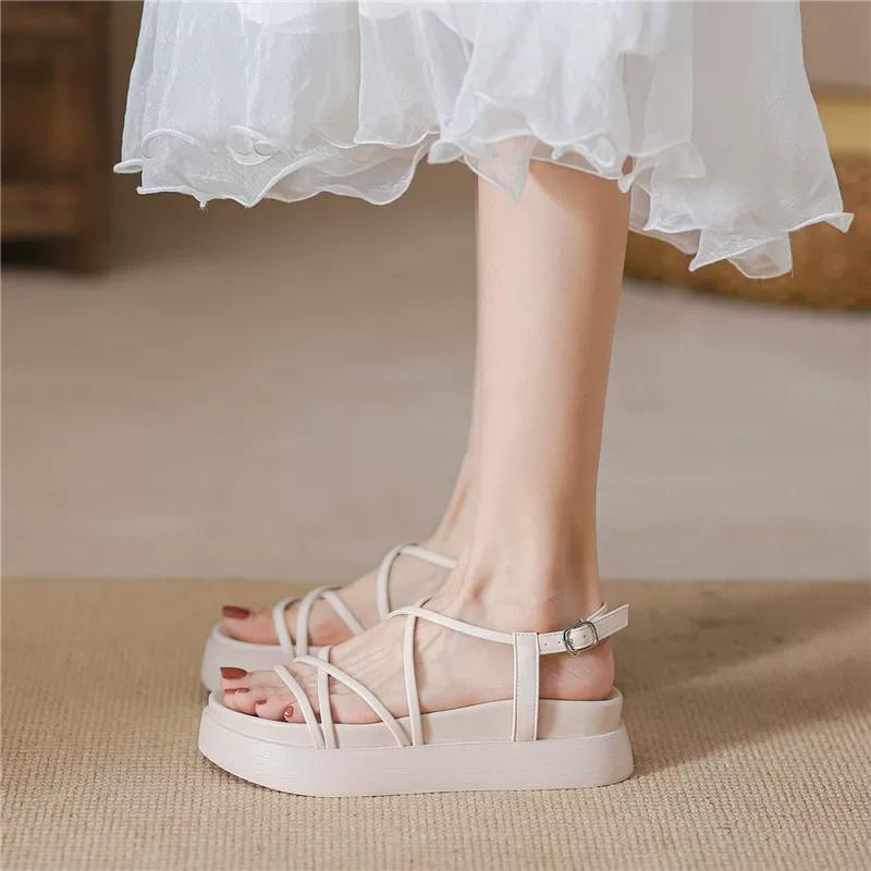Roman sandals women's 2026 new summer thick-soled one-word belt versatile fashion flat-bottomed fairy style muffin women's shoes