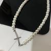 Pearl Titanium Steel Cross Choker Necklace - Unisex Heavy Industry Niche Design
