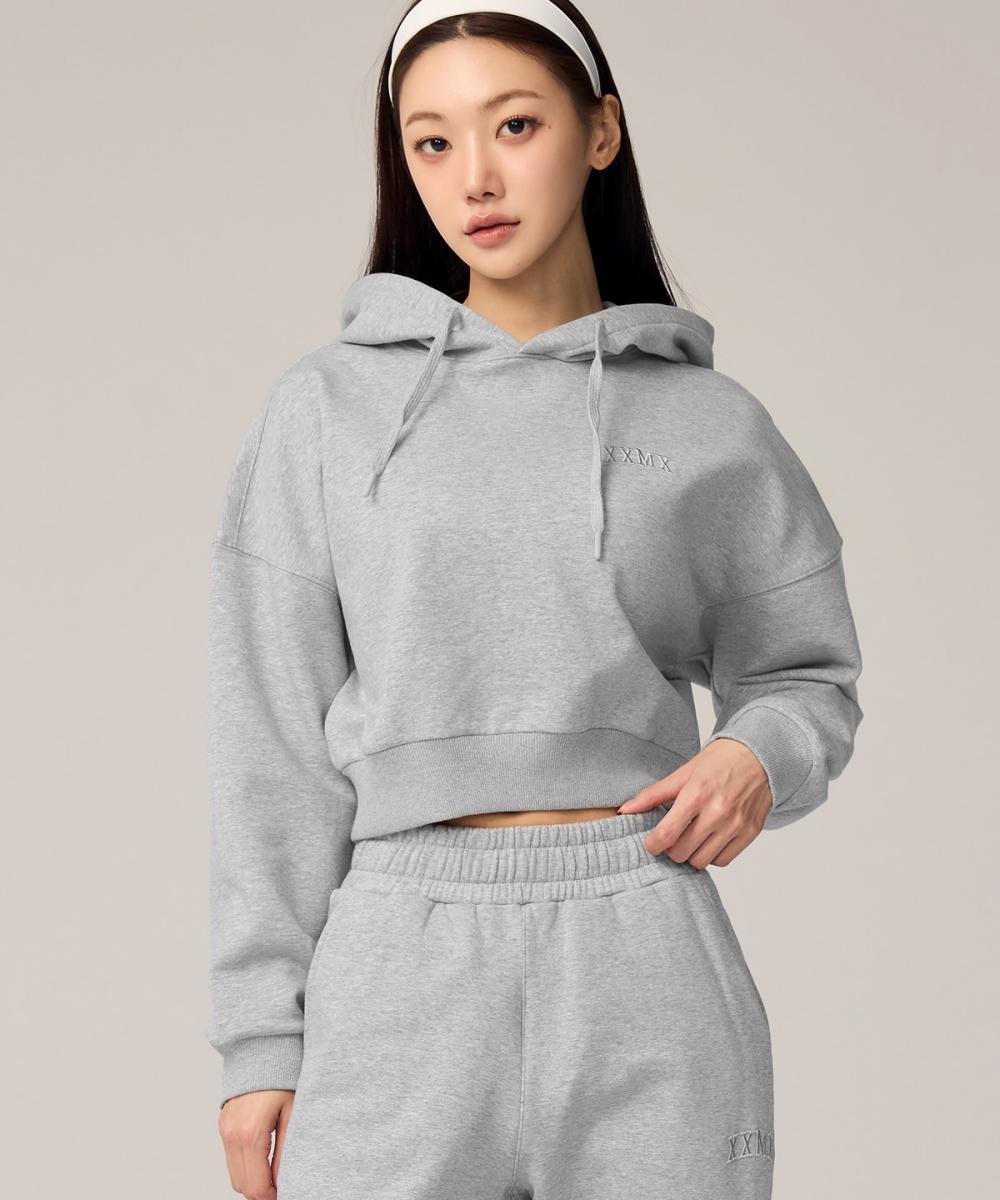 Xexymix Warm Cotton Crop Hoodie Melange Grey Melange Grey/L