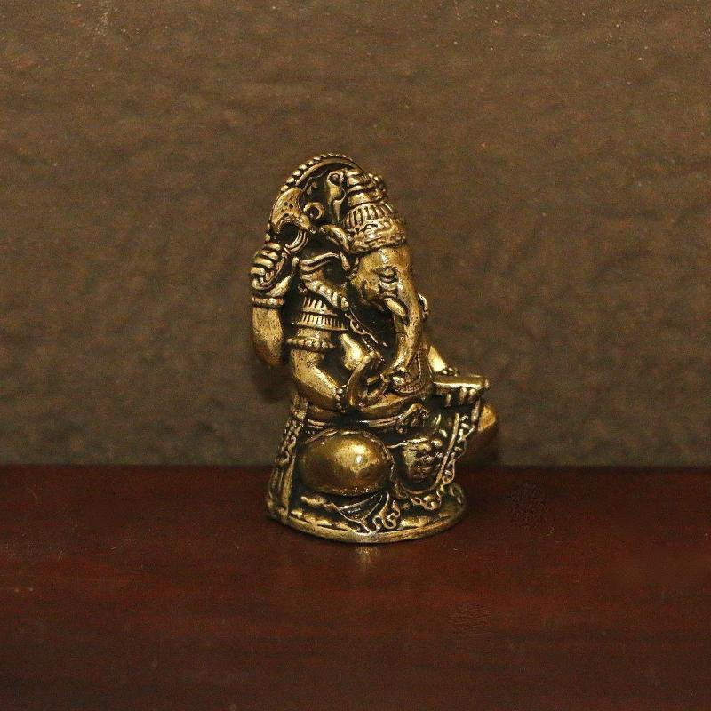 Vintage Brass Ganesha Statue Set With Exquisite Carving 2 Size Options For Home Altar Meditation Room Desktop Decor