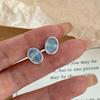 Boucles d'oreilles Clous Ovales Aigue-marine en Argent Sterling S925 pour Femmes - Style Élégant, Polyvalent et Cool.