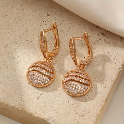 1 Pair Luxurious Round Dangle Earrings for Women Cubic Zirconia Earring Jewelry Wedding Party Accessories