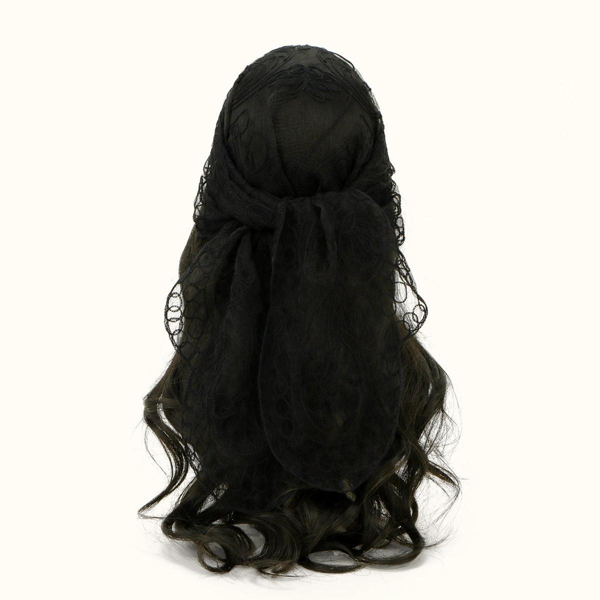 

Жіночий трикутний накидний шарф-шаль однотонний з вишивкою та мереживом, головний хуст, жіночі шарфи, аксесуари для фотосесій 132x56cm